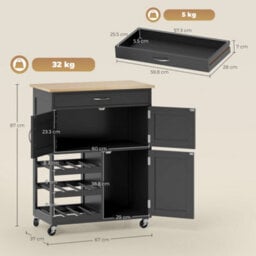 Homcom Kitchen Trolley, Rolling Island Storage Cart With Drawer, Black - thumbnail 3