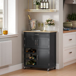 Homcom Kitchen Trolley, Rolling Island Storage Cart With Drawer, Black - thumbnail 2