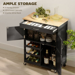 Homcom Kitchen Trolley, Rolling Island Storage Cart With Drawer, Black - thumbnail 4