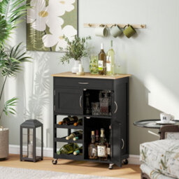 Homcom Kitchen Trolley, Rolling Island Storage Cart With Drawer, Black - thumbnail 1