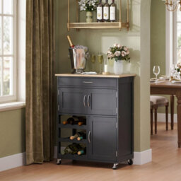 Homcom Kitchen Trolley, Rolling Island Storage Cart With Drawer, Black - thumbnail 8