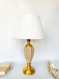 Deenz Table Lamp With Metal Cermaic Base With A Soft White Fabric Shade Chic Designs Gold Faceted Vase T057