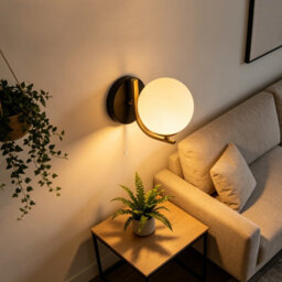 Long Life Lamps Company Modern Indoor Brass Wall Light Frosted Glass Globe With Pull Switch Bw18 - thumbnail 6