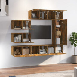Berkfield 8 Piece Tv Cabinet Set Smoked Oak Engineered Wood - thumbnail 3