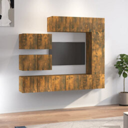 Berkfield 8 Piece Tv Cabinet Set Smoked Oak Engineered Wood - thumbnail 1