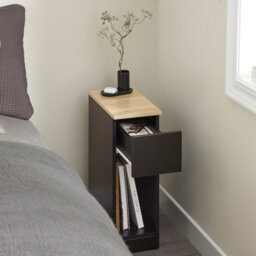 Sobuy Fbt111-Sch, Slim Bedside Table Bedside Cabinet Narrow Side Table Nightstand With Drawer And Shelf For Bedroom, Black - thumbnail 4
