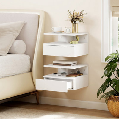 Homcom Modern Nightstand Set Of 2, Wall Mounted Bedside Cabinet, White - image 1