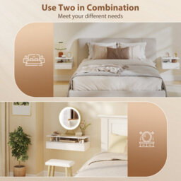 Homcom Modern Nightstand Set Of 2, Wall Mounted Bedside Cabinet, White - thumbnail 6