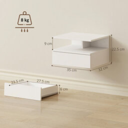 Homcom Modern Nightstand Set Of 2, Wall Mounted Bedside Cabinet, White - thumbnail 3