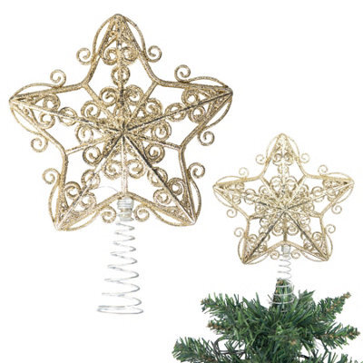 Shatchi Christmas Gold Glitter Star Tree Topper - Sparkling Star Decoration For Xmas Tree - Elegant Christmas Home Décor - image 1