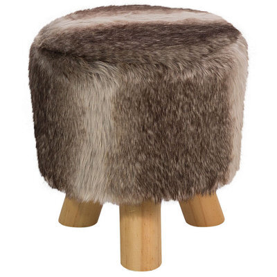 Beliani Faux Fur Footstool Brown And Beige Topeka - image 1