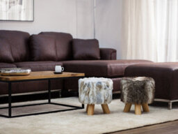 Beliani Faux Fur Footstool Brown And Beige Topeka - thumbnail 2
