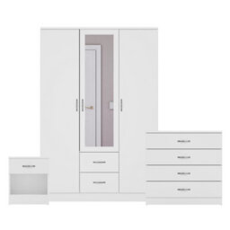 Lassic Vida Designs Riano 3 Piece Bedroom Set (1 Drawer Bedside Chest, 4 Drawer Chest, 3 Door 2 Drawer Mirrored Wardrobe), White - thumbnail 8