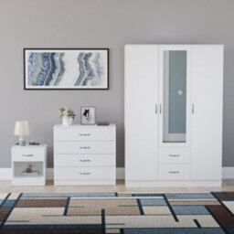 Lassic Vida Designs Riano 3 Piece Bedroom Set (1 Drawer Bedside Chest, 4 Drawer Chest, 3 Door 2 Drawer Mirrored Wardrobe), White - thumbnail 7