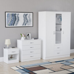 Lassic Vida Designs Riano 3 Piece Bedroom Set (1 Drawer Bedside Chest, 4 Drawer Chest, 3 Door 2 Drawer Mirrored Wardrobe), White - thumbnail 6