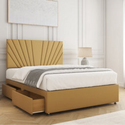 Bsspoke Maria Divan Bed In Mustard Plush Velvet With 24Inch Headboard & 2 Drawers Same Side & No Mattress In Double 3Ft 4Ft 5Ft - thumbnail 2