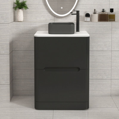 Royal Bathrooms Venice 600mm Matt Nocturne Black Freestanding Bathroom Countertop Vanity Unit 2 Drawer With Art Square Basin - image 1