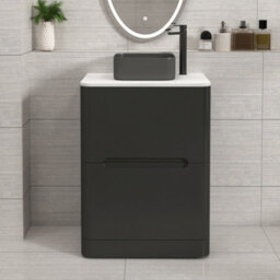 Royal Bathrooms Venice 600mm Matt Nocturne Black Freestanding Bathroom Countertop Vanity Unit 2 Drawer With Art Square Basin - thumbnail 1