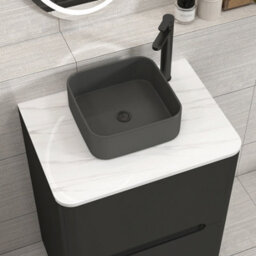 Royal Bathrooms Venice 600mm Matt Nocturne Black Freestanding Bathroom Countertop Vanity Unit 2 Drawer With Art Square Basin - thumbnail 6