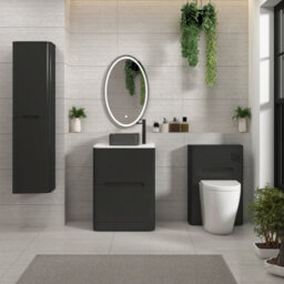 Royal Bathrooms Venice 600mm Matt Nocturne Black Freestanding Bathroom Countertop Vanity Unit 2 Drawer With Art Square Basin - thumbnail 4