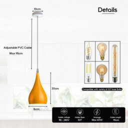 Ledsone Modern Teardrop Hanging Ceiling Light Red Pendant Lamp, Eyeball Design Modern Light Shades E27 Uk Lamp Fixture Yellow - thumbnail 2