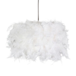 Happy Homewares Modern Designer Real White Feather Drum Lamp Shade With Inner Cotton Lining - thumbnail 3