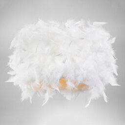 Happy Homewares Modern Designer Real White Feather Drum Lamp Shade With Inner Cotton Lining - thumbnail 4
