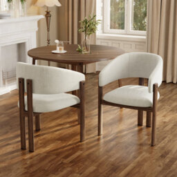 Btm Set Of 4 Metal Dining Chairs, Linen Upholstery, Walnut Finish, For Home And Café - thumbnail 2