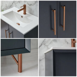 Homestylestore Anthracite 610mm Bathroom Vanity Unit With Basin And Brushed Copper T Bar Handle - thumbnail 3