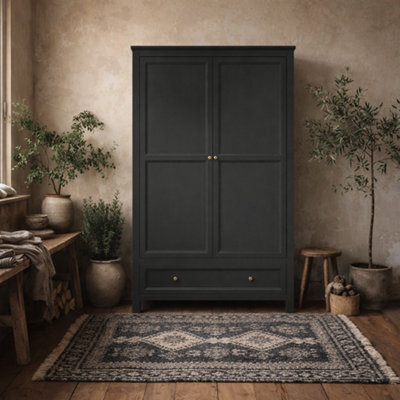 Wyld Haus Tulle Panelled 2-Door Black Wood Wardrobe With 1 Drawer - image 1