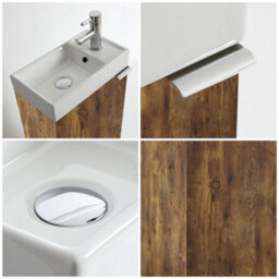 Homestylestore 400mm Dark Oak Floorstanding Bathroom Vanity Unit And Chrome Finger Pull Handle - thumbnail 2
