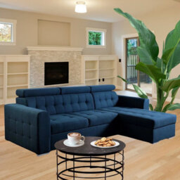 Zara Corner Sofa Bed Storage Compartment Pull Out Sleep Function Elastic Foam Blue Right Corner Side