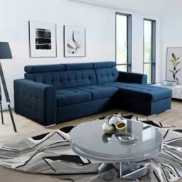 Zara Corner Sofa Bed Storage Compartment Pull Out Sleep Function Elastic Foam Blue Right Corner Side - thumbnail 3