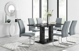 Furniturebox Imperia Black High Gloss 6 Seater Dining Table With Structural 2 Plinth Column Legs 6 Grey Faux Leather Lorenzo Cantilever Chairs - thumbnail 1