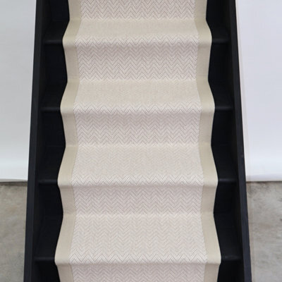 RainbowHome Herringbone Savoy Wool Stair Runner With 100% Sand Cotton Border 55Cm X 700Cm - image 1