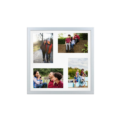 AK Frames 12X12 Silver Sleek Multi Photo Frame With White Mount - Holds 4 Apertures (4X) 6X4 Photos - image 1
