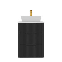 Royal Bathrooms Avenza 600mm Matt Obsidian Black Floor Standing Countertop Bathroom Vanity Unit 3 Drawer With Cube Basin - thumbnail 6