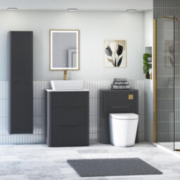 Royal Bathrooms Avenza 600mm Matt Obsidian Black Floor Standing Countertop Bathroom Vanity Unit 3 Drawer With Cube Basin - thumbnail 4