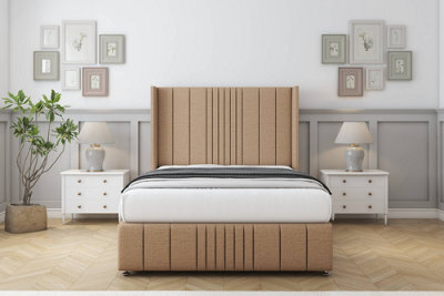 "Sloomy Hargrave Latte Dumfries Divan Bed Set 2 Drawers Foot-End With 54"" Wingback & 12"" Footboard 5' King" - image 1