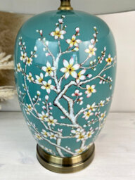 Downton Interiors Teal Blossom Ceramic Table Lamp With Plain Shade - thumbnail 2