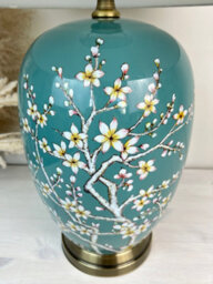 Downton Interiors Teal Blossom Ceramic Table Lamp With Plain Shade - thumbnail 4