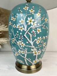 Downton Interiors Teal Blossom Ceramic Table Lamp With Plain Shade - thumbnail 3