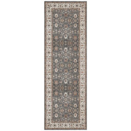 Beige Bordered Floral Rug For Bedroom, & Living Room, 7mm Thick Stain-Resistant Traditional Rug - 60Cm X 180Cm (Runner) - thumbnail 4