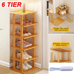 6 Tier Vertical Shoe Rack Tall Narrow Shelf Storage Organizer Slim Shoe Tower Uk - thumbnail 3