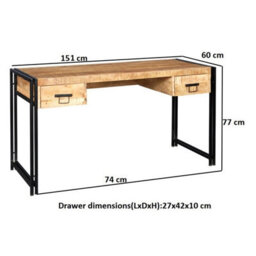 Wyld Haus Toivakka Industrial Reclaimed Wood And Metal Desk 2 Drawers - thumbnail 3