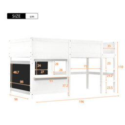 Household Bed, Kids Bed, Bunk Bed, With Two Boards, Anti-Graffiti, With Small Shelf, 90X190Cm, White - thumbnail 2