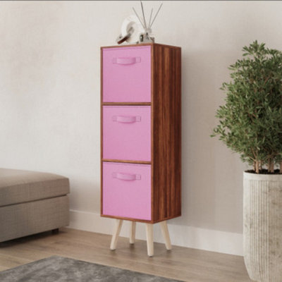 Urbn-Living Urbnliving 80Cm Height 3 Tier Teak Wooden Storage Bookcase Scandinavian Style Pine Legs With Light Pink Inserts - image 1