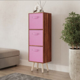 Urbn-Living Urbnliving 80Cm Height 3 Tier Teak Wooden Storage Bookcase Scandinavian Style Pine Legs With Light Pink Inserts