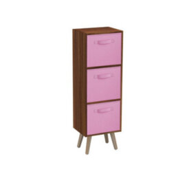 Urbn-Living Urbnliving 80Cm Height 3 Tier Teak Wooden Storage Bookcase Scandinavian Style Pine Legs With Light Pink Inserts - thumbnail 2