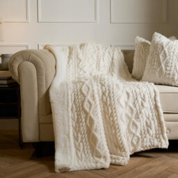 OHS Cable Knit Blanket Sherpa Fleece Plush Supersoft Warm Throw, Cream - 130 X 160Cm - thumbnail 2